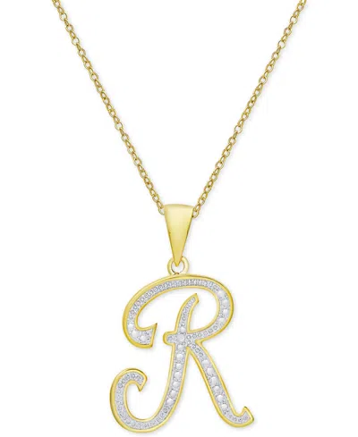 Macy's Diamond Accent Script 18" Initial Pendant Necklace In Silver Plate, Gold Plate & Rose Gold Plate In R,gold