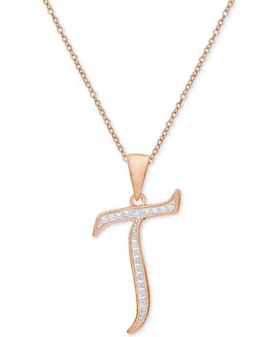 Macy's Diamond Accent Script 18" Initial Pendant Necklace In Silver Plate, Gold Plate & Rose Gold Plate In T,rose Gold