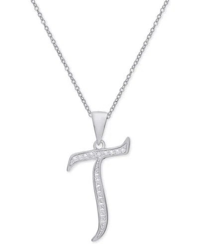 Macy's Diamond Accent Script 18" Initial Pendant Necklace In Silver Plate, Gold Plate & Rose Gold Plate In T,silver