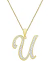 Macy's Diamond Accent Script 18" Initial Pendant Necklace In Silver Plate, Gold Plate & Rose Gold Plate In U,gold