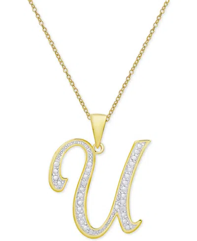 Macy's Diamond Accent Script 18" Initial Pendant Necklace In Silver Plate, Gold Plate & Rose Gold Plate In U,gold
