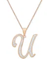 Macy's Diamond Accent Script 18" Initial Pendant Necklace In Silver Plate, Gold Plate & Rose Gold Plate In U,rose Gold