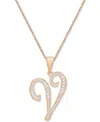 Macy's Diamond Accent Script 18" Initial Pendant Necklace In Silver Plate, Gold Plate & Rose Gold Plate In V,rose Gold