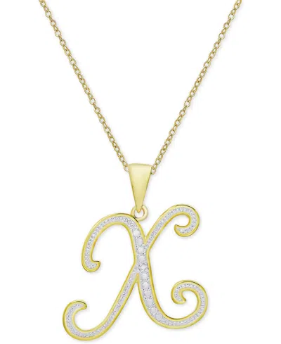 Macy's Diamond Accent Script 18" Initial Pendant Necklace In Silver Plate, Gold Plate & Rose Gold Plate In X,gold