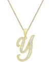 Macy's Diamond Accent Script 18" Initial Pendant Necklace In Silver Plate, Gold Plate & Rose Gold Plate In Y,gold