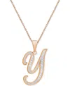 Macy's Diamond Accent Script 18" Initial Pendant Necklace In Silver Plate, Gold Plate & Rose Gold Plate In Y,rose Gold