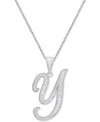 Macy's Diamond Accent Script 18" Initial Pendant Necklace In Silver Plate, Gold Plate & Rose Gold Plate In Y,silver