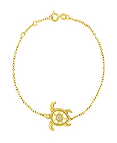Macy's Diamond Accent Sea Turtle Bracelet In 14k Yellow Gold Over Sterling Silver