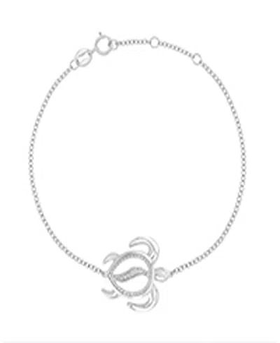 Macy's Diamond Accent Sea Turtle Bracelet In Rhodium Over Sterling Silver In Metallic