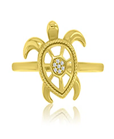 Macy's Diamond Accent Sea Turtle Ring In 14k Yellow Gold Over Sterling Silver