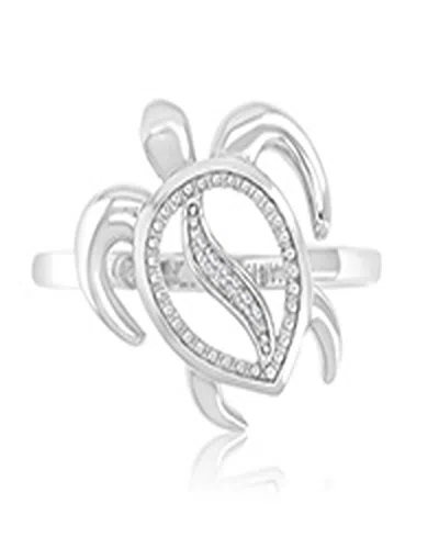Macy's Diamond Accent Sea Turtle Ring In Rhodium Over Sterling Silver In Metallic