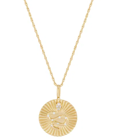 Macy's Diamond Accent Snake Sunray Disc Pendant Necklace In 14k Gold-plated Sterling Silver, 16" + 2" Exten