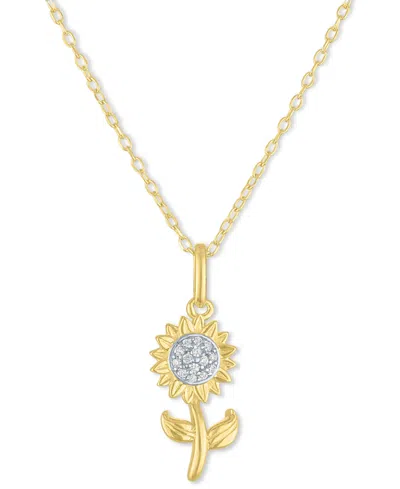 Macy's Diamond Accent Sunflower Pendant Necklace In 14k Gold-plated Sterling Silver, 16" + 2" Extender