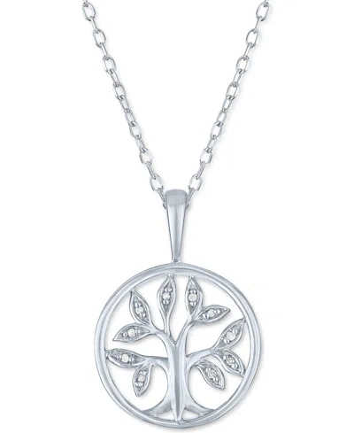 Macy's Diamond Accent Tree Pendant Necklace In Sterling Silver, 16" + 2" Extender