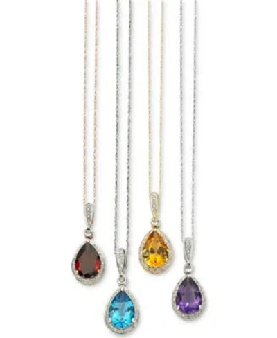 Macy's Diamond Accented Semi Precious Pendant Necklace In 14k White Yellow Or Rose Gold In Multi