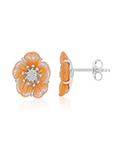 Macy's Diamond & Pink Imitation Pearl Flower Stud Earrings In Rhodium Over Sterling Silver In Multi