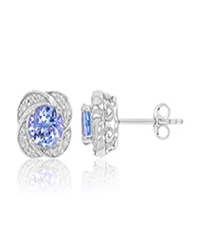 Macy's Diamond And Tanzanite Stud Earrings In 10k White Gold In Silver