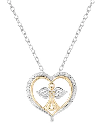 Macy's Diamond Angel Heart 18" Pendant Necklace (1/8 Ct. T.w.) In Sterling Silver & 14k Gold-plate In Sterling Silver  Gold-plate