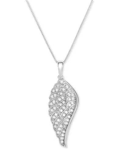 Macy's Diamond Angel Wing 18" Pendant Necklace (1/5 Ct. T.w.) In Sterling Silver