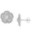 Macy's Diamond Baguette & Round Flower Stud Earrings (1 Ct. T.w.) In 14k White Gold In White Gold