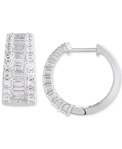 Macy's Diamond Baguette & Round Graduated Hoop Earrings (2 Ct. T.w.) In 14k White Gold
