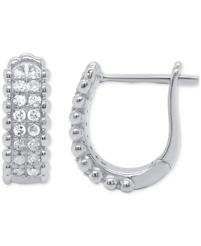 Macy's Diamond Bead Leverback Hoop Earrings (1/6 Ct. T.w.) In Sterling Silver Or 14k Gold-plated Sterling S In Metallic