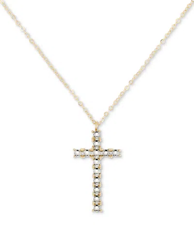 Macy's Diamond Beaded Cross 18" Pendant Necklace In 10k Gold In Yellow Gold