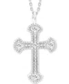 Macy's Diamond Beaded Cross Pendant Necklace (1/20 Ct. Tw) In 14k White Gold, 16" + 2" Extender In White Gold