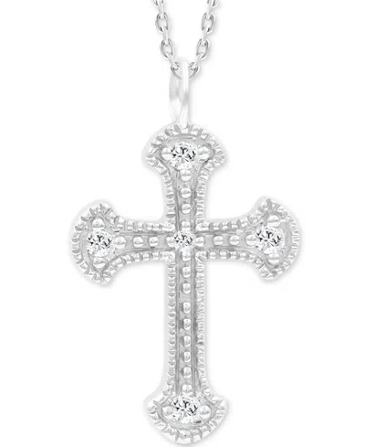 Macy's Diamond Beaded Cross Pendant Necklace (1/20 Ct. Tw) In 14k White Gold, 16" + 2" Extender