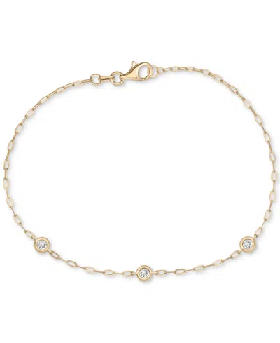 Macy's Diamond Bezel Triple Station Link Bracelet (1/10 Ct. Tw) In 14k Gold-plated Sterling Silver, Exclusi