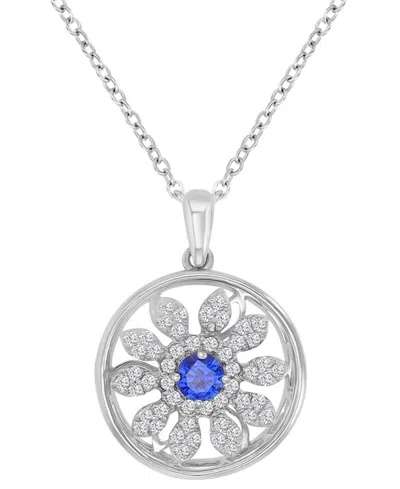 Macy's Diamond Blue Sapphire (0.37 Ct. T.w.) And White Sapphire (0.32 Ct. T.w.) Necklace In Sterling Silver