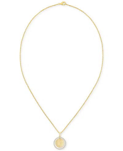 Macy's Diamond Border Honeycomb Double Circle Pendant Necklace (1/5 Ct. T.w.) In 14k Gold-plated Sterling S In Gold-plated Sterling Silver