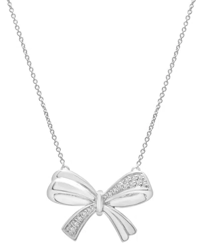 Macy's Diamond Bow 17" Pendant Necklace (1/10 Ct. T.w.) In Sterling Silver