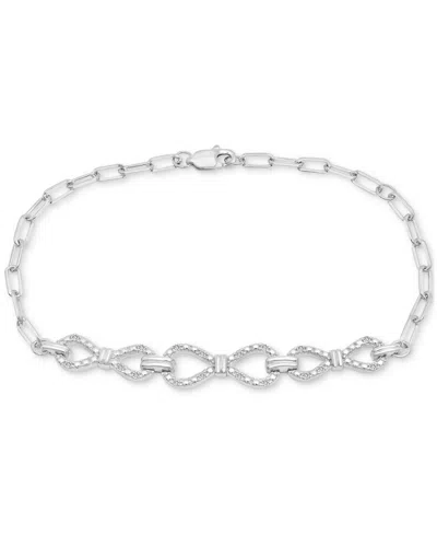 Macy's Diamond Bow Chain Paperclip Link Bracelet (1/6 Ct. T.w.) In Sterling Silver, Created For