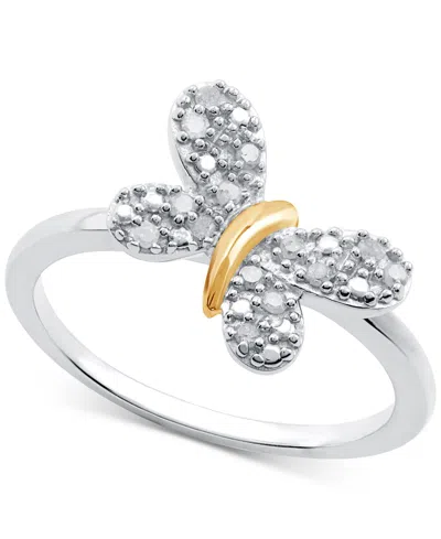 Macy's Diamond Butterfly Ring (1/10 Ct. T.w.) In Sterling Silver & 14k Gold-plate In Sterling Silver  Gold-plate