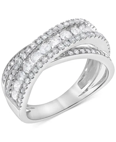 MACY'S DIAMOND CHANNEL-SET CROSSOVER RING (1 CT. T.W.) IN 14K WHITE GOLD