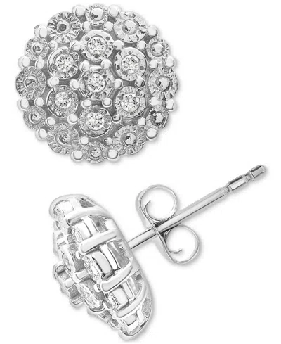 Macy's Diamond Cluster Button Stud Earrings (1/10 Ct. T.w.) In Sterling Silver, Created For  (a $170