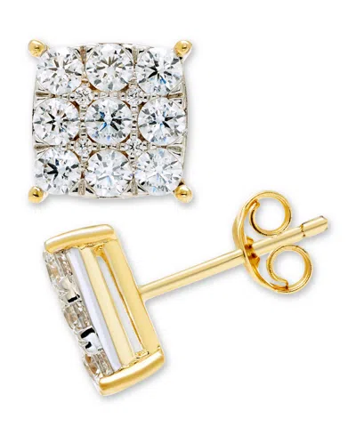 Macy's Diamond Cluster Earrings (1 Ct. T.w.) In 14k Two-tone Gold