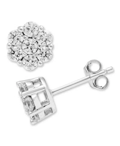 Macy's Diamond Cluster Earrings (1 Ct. T.w.) In 14k White Gold In Silver
