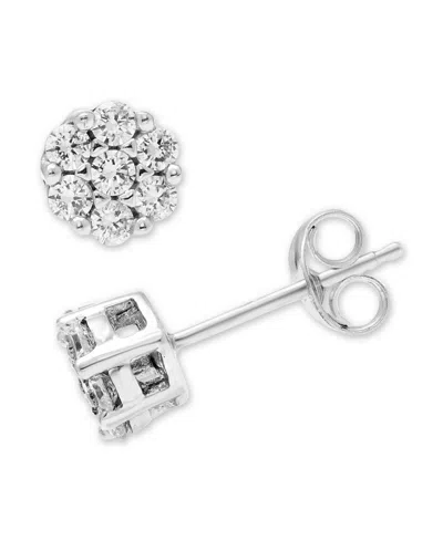 Macy's Diamond Cluster Earrings (1/2 Ct. T.w.) In 14k White Gold In Silver