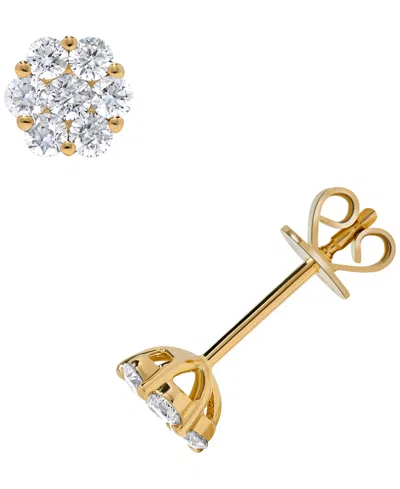 Macy's Diamond Cluster Earrings (1/2 Ct. T.w.) In 14k Yellow Gold In Green