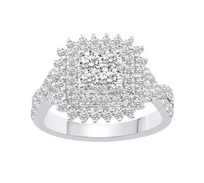 Macy's Diamond Cluster Engagement Ring (1-1/4 Ct. T.w.) In 14k White Gold In Silver