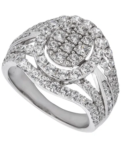 Macy's Diamond Cluster Oval Shape Ring (2 Ct. T.w.) In 14k White Gold In Silver