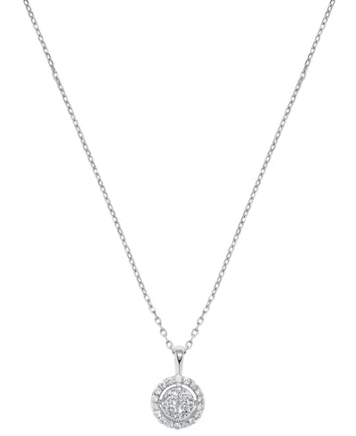 Macy's Diamond Cluster Pendant Necklace (1/4 Ct. T.w.) In 14k White Gold In Silver