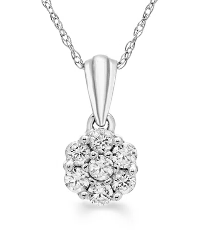 Macy's Diamond Cluster Pendant Necklace (1/4 Ct. T.w.) In 14k White Gold In Silver