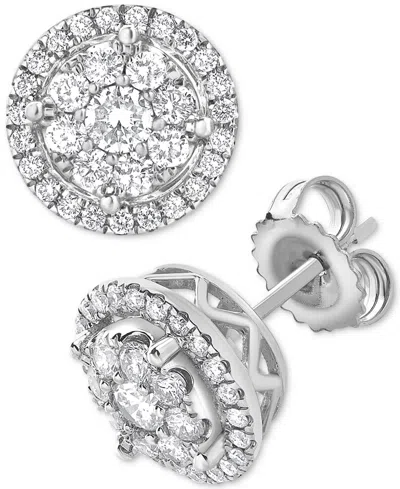 Macy's Diamond Cluster Round Stud Earrings (1 Ct. T.w.) In 14k White Gold