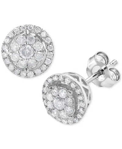 Macy's Diamond Cluster Round Stud Earrings (1/2 Ct. T.w.) In 10k White Gold