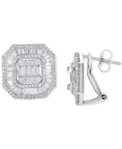 Macy's Diamond Cluster Square Stud Earrings (2 Ct. T.w.) In 14k White Gold