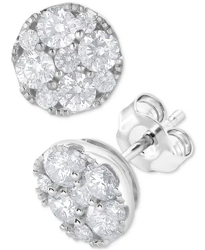 Macy's Diamond Cluster Stud Earrings (1 Ct. T.w.) In 14k White Gold