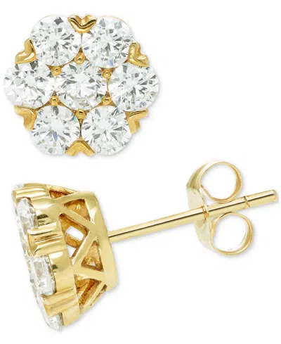 Macy's Diamond Cluster Stud Earrings (2 Ct. T.w.) In 14k Yellow Gold